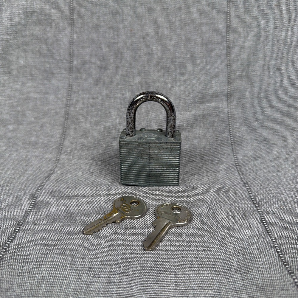 Vintage CC Steel Padlock with Two Keys Hardened Shackle Made In Hong Kong